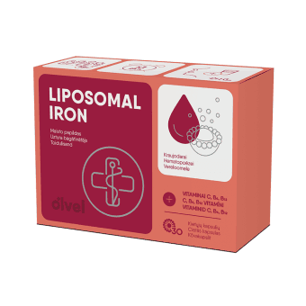 OLVEL geležis LIPOSOMAL IRON, 30 kietų kapsulių