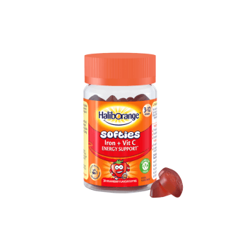 HALIBORANGE IRON & VITAMIN C SOFTIES STRAWBERRY, 3–12 m. braškių skonio, 30 guminukų