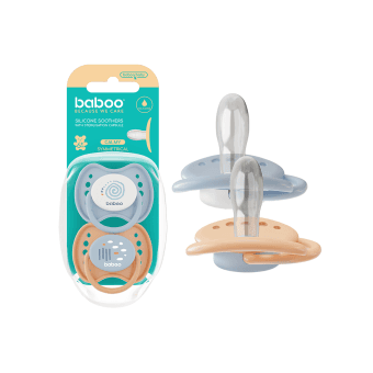 BABOO® Calmy silikoninis simetrinis čiulptukas su sterilizavimo dėžute, Blue Haze, 6+ mėn, 2 vnt.