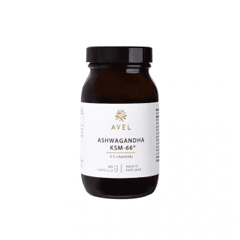 AVEL ASHWAGANDHA KSM-66® 5% vitanolidų, 90 kapsulių