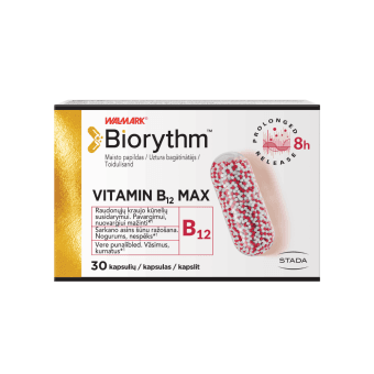 BIORYTHM VITAMIN B12 MAX  (prailginto veikimo vitaminas B12), 30 kapsulių
