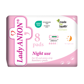 LADY ANION naktiniai paketai su anijonų juostele, LT-EKO-001, 8 vnt.