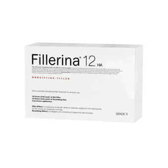 FILLERINA 12HA dermatologinis kosmetinis užpildas, 5 lygis, 2 buteliukai+du tiklsūs, patentuoti aplikatoriai priemonei paskirstyti.