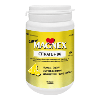 MAGNEX CITRATE + B6 CHEW, 100 kramtomųjų tablečių