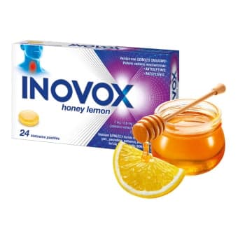 INOVOX HONEY LEMON, 2mg/0,6mg/1,2mg, kietosios pastilės, N24