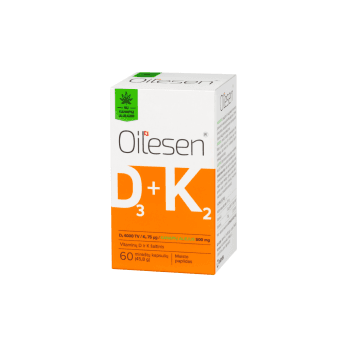 OILESEN D3 + K2 su kanapių aliejumi, 60 kapsulių
