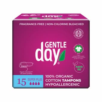 GENTLE DAY ekologiškos medvilnės tamponai SUPER PLIUS, bekvapiai, LT-EKO-001, 15 vnt.