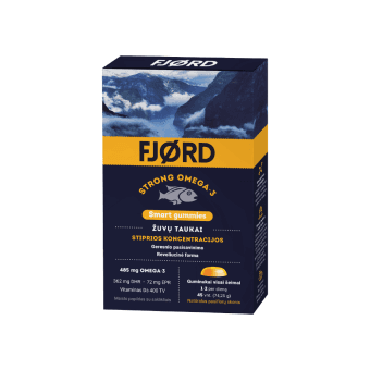 FJØRD STRONG OMEGA-3 SMART GUMMIES, pasiflorų skonio, 45 Guminukai