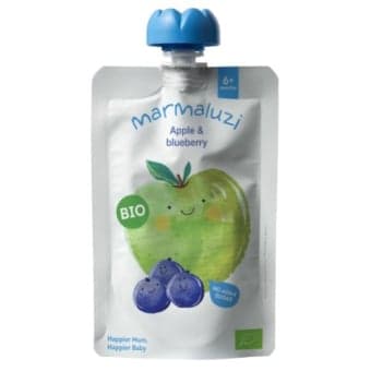 MARMALUZI ekologiška obuolių ir mėlynių tyrelė, nuo 6 mėn., LT-EKO-001, 90 g