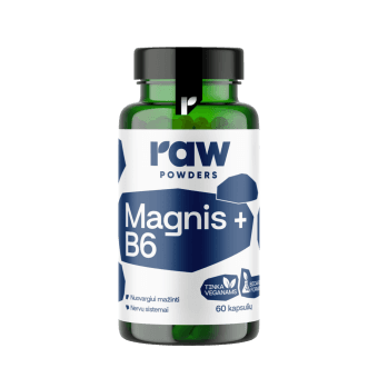 RAW POWDERS Bioaktyvus magnis su vitaminu B6 PLUS, 60 Kapsulės