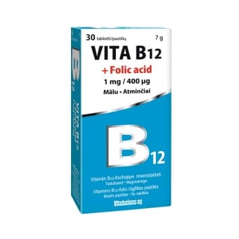 VITA B12 + folio rūgštis, mėtų skonio, 30 pastilių