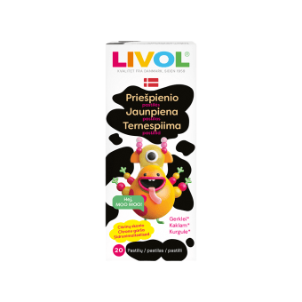 LIVOL Priešpienio pastilės, citrinų skonio, nuo 3 m., 20 pastilių