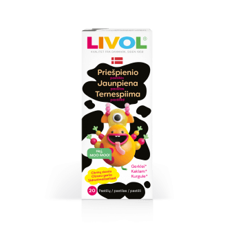 LIVOL Priešpienio pastilės, citrinų skonio, nuo 3 m., 20 pastilių