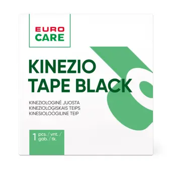 EUROCARE kineziologinė juosta, juodos sp., 5cm x 5m, 1 vnt.