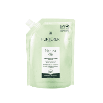 RENE FURTERER švelnus micelinis šampūnas su ekologiškų levandų vandeniu ir ricinos aliejumi kasdieniam naudojimui (papildymas) NATURIA, 400 ml
