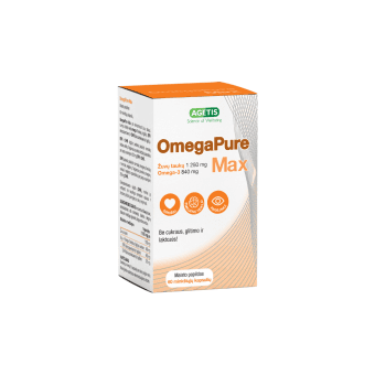 OMEGA PURE MAX koncentruoti žuvų taukai, 60 minkštų kapsulių