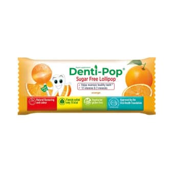 DENTI-POP ledinukas su 12 vitaminų ir 2 mineralais, apelsinų skonio, 1 vnt.