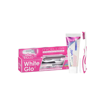 WHITE GLO balinamoji micelinė dantų pasta MICELLAR WHITENING, 150 g+Dantų šepetėlis „Pro-Soft“ ir 8 dantų krapštukai