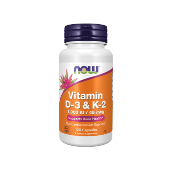 NOW Vitamin D-3 & K-2, 120 kapsulių