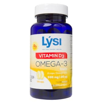 LYSI žuvų taukai OMEGA 3 FISH OIL + D3, 120 kapsulių