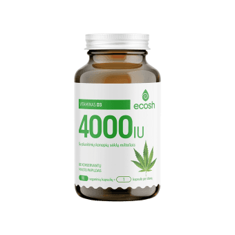 ECOSH vitaminas D3 4000 IU su pluoštinių kanapių sėklų milteliais, 90 kapsulių