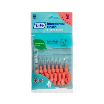 TEPE tarpdančių šepetėliai, labai minkšti, raudona spalva, 0,5 mm, 8 vnt.