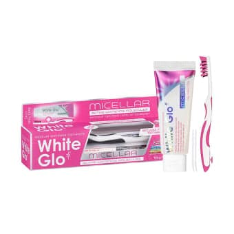 WHITE GLO balinamoji micelinė dantų pasta MICELLAR WHITENING, 150 g+Dantų šepetėlis „Pro-Soft“ ir 8 dantų krapštukai