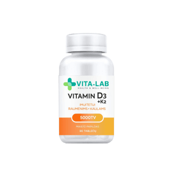 VITA-LAB, Vitaminas D3 5000 + K2 200 µg, 90 tablečių