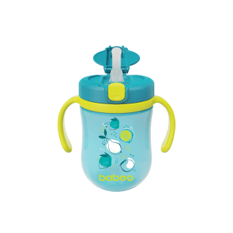 BABOO gertuvė su silikoniniu šiaudeliu ir svareliu LAGOON FIESTA, žalia spalva, nuo 9 mėn., 300 ml