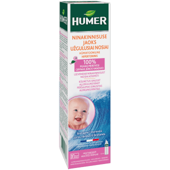 HUMER hipertoninis jūros vanduo užsikimšusiai nosiai, nuo 3 mėn., 50 ml