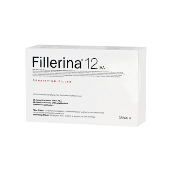FILLERINA 12HA dermatologinis kosmetinis užpildas, 4 lygis, 2 buteliukai+du tikslūs, patentuoti aplikatoriai priemonei paskirstyti.