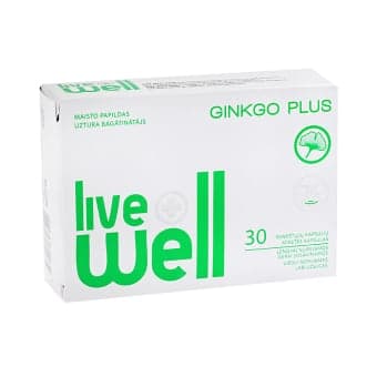 LIVE WELL GINKGO PLUS, 30 minkštų kapsulių