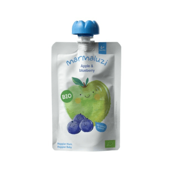 MARMALUZI ekologiška obuolių ir mėlynių tyrelė, nuo 6 mėn., LT-EKO-001, 90 g