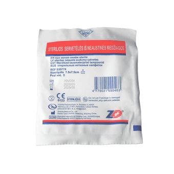 AZAS sterilios neaustinės servetėlės, 4 sluoksnių, 7,5 x 7,5 cm, 5 vnt.