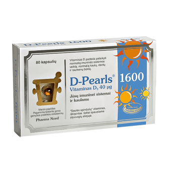 D-PEARLS, vitaminas D3, 1600, 40 mcg, 80 kapsulių