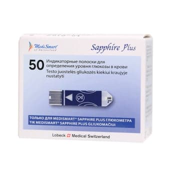 MEDISMART nekalibruojamos diagnostinės juostelės  SAPPHIRE LOBECK MEDICAL, 50 vnt.