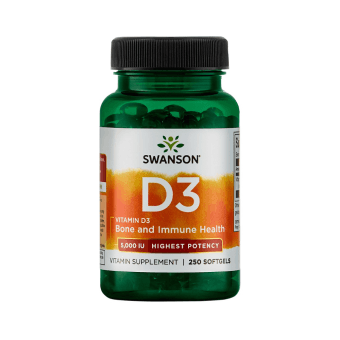 SWANSON VITAMINAS D3 5000TV SU LINŲ SĖMENŲ ALIEJUMI, 250 minkštų kapsulių