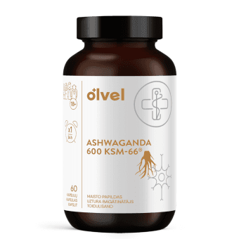 OLVEL,  ASHWAGANDA 600 KSM-66®, 60 kapsulių