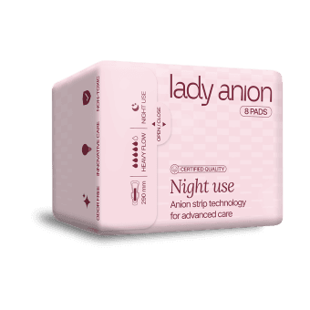 LADY ANION naktiniai paketai su anijonų juostele, LT-EKO-001, 8 vnt.