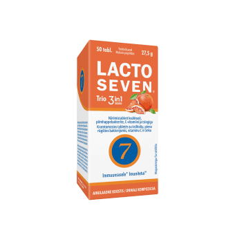 LACTO SEVEN TRIO, raudonųjų apelsinų skonio, 50 kramtomųjų tablečių