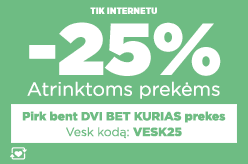 Atrinktoms prekėms -25%, perkant dvi bet kurias prekes su kodu: VESK25