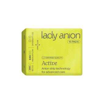 LADY ANION ploni paketai su anijonų juostele ACTIVE, LT-EKO-001, 15 vnt.