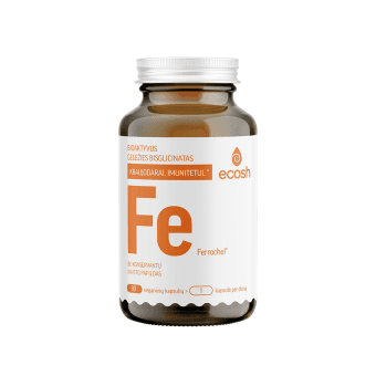 ECOSH bioaktyvi Geležis Ferrochel®, bisglicinatas 27mg, su vitaminu C, 90 kapsulių