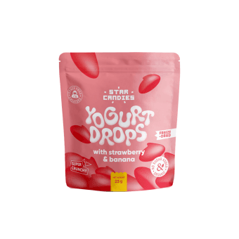STAR CANDIES Ekologiški braškių ir bananų skonio jogurtiniai kasneliai, (LT-EKO-001), 25 g