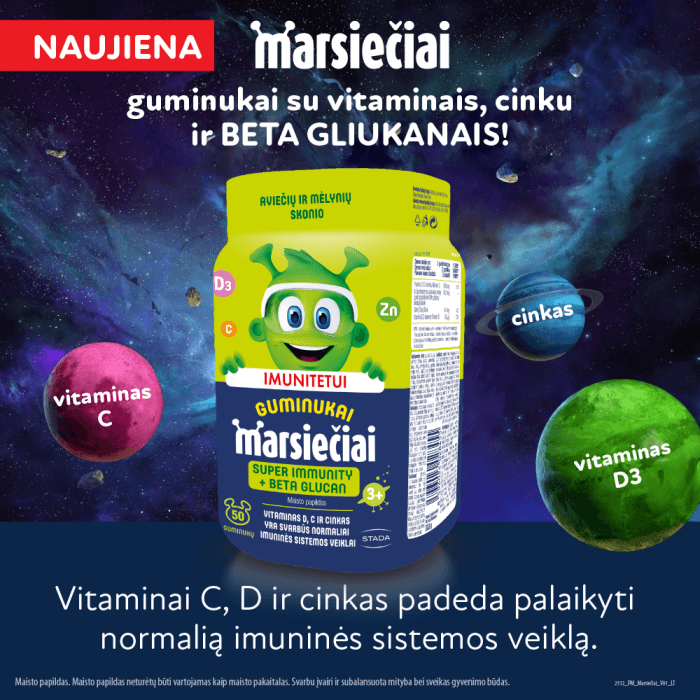 MARSIEČIAI SUPER IMMUNITY su betagliukanais vaikų imunitetui, 50 guminukų-1