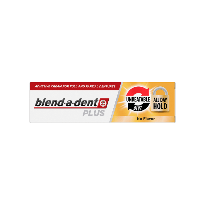Fiksuojamasis dantų protezų kremas BLEND A DENT Plus Unbeatable Bite, No Flavor, 40 g