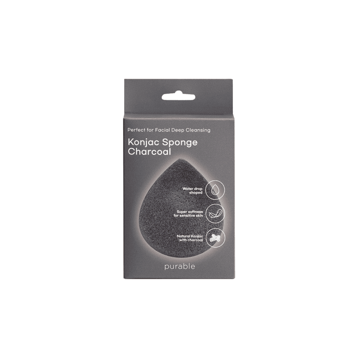 PURABLE kempinėlė su anglimi veidui valyti KONJAC SPONGE CHARCOAL, 1 vnt.-2