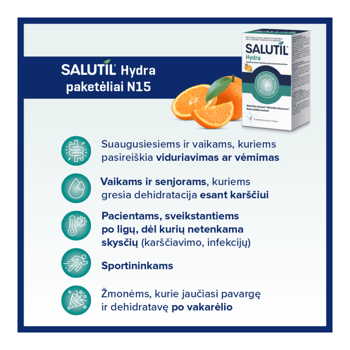 SALUTIL HYDRA (Elektrolitai), apelsinų skonio, 15 paketėlių-2