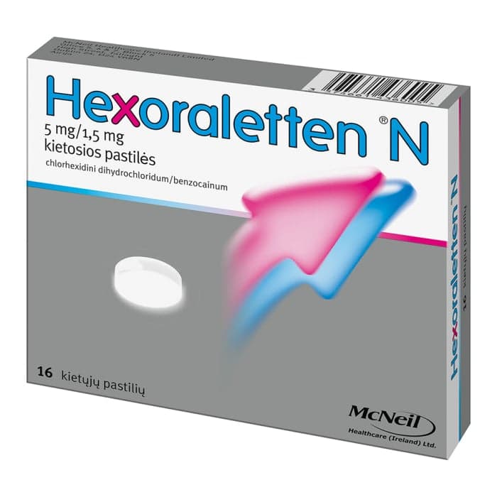 Hexoraletten N 5 mg/1,5 mg, kietosios pastilės, N16