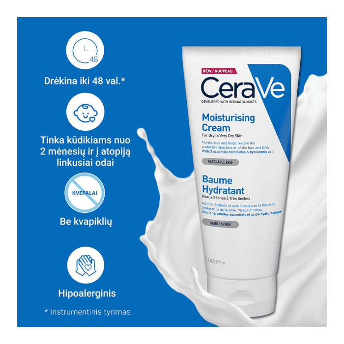 CERAVE drėkinamasis kremas sausai ir labai sausai veido ir kūno odai, 177 ml-2